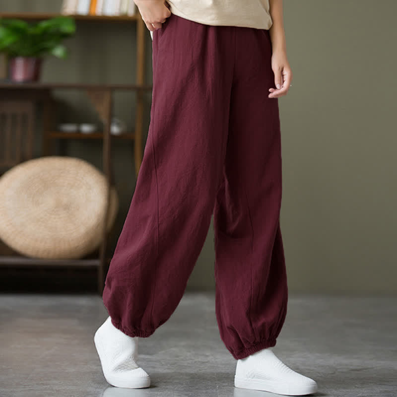 Pantalones de mujer de lino, ramio y algodón con Buddha Stones, color liso y bolsillos. - image 58