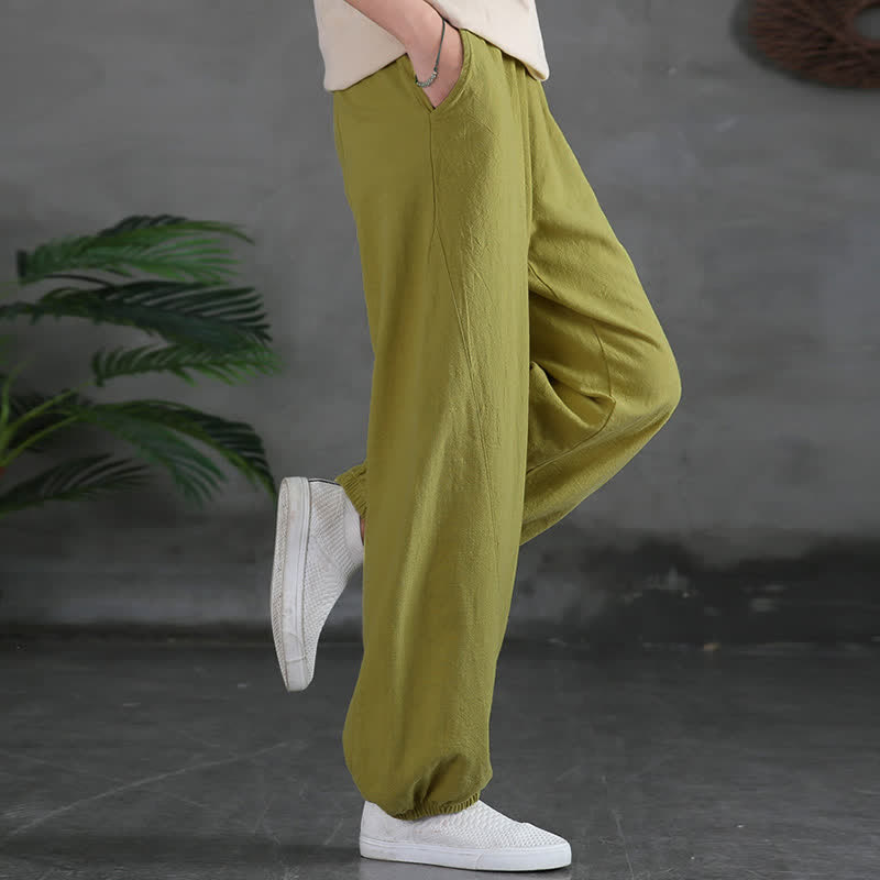 Pantalones de mujer de lino, ramio y algodón con Buddha Stones, color liso y bolsillos. - image 20