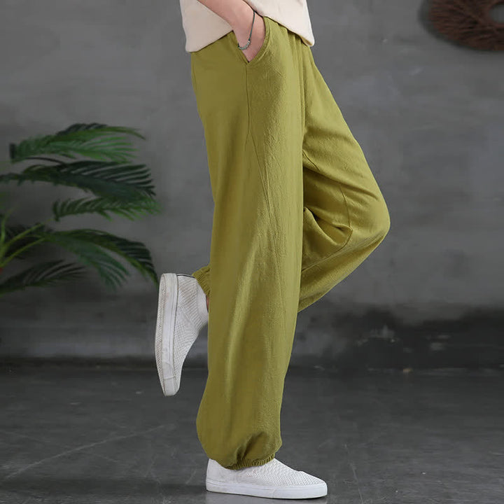 Pantalones de mujer de lino, ramio y algodón con Buddha Stones, color liso y bolsillos. - image 20