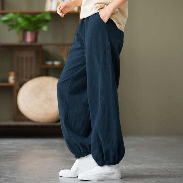 Pantalones de mujer de lino, ramio y algodón con Buddha Stones, color liso y bolsillos. - image 51