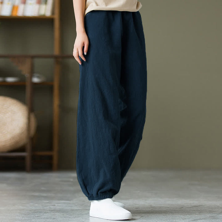 Pantalones de mujer de lino, ramio y algodón con Buddha Stones, color liso y bolsillos. - image 48