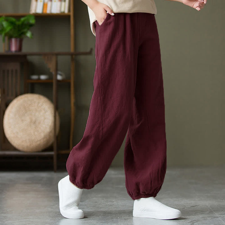 Pantalones de mujer de lino, ramio y algodón con Buddha Stones, color liso y bolsillos. - image 61