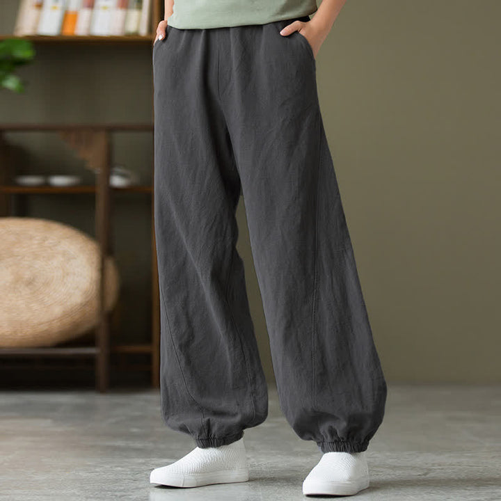 Pantalones de mujer de lino, ramio y algodón con Buddha Stones, color liso y bolsillos. - image 8