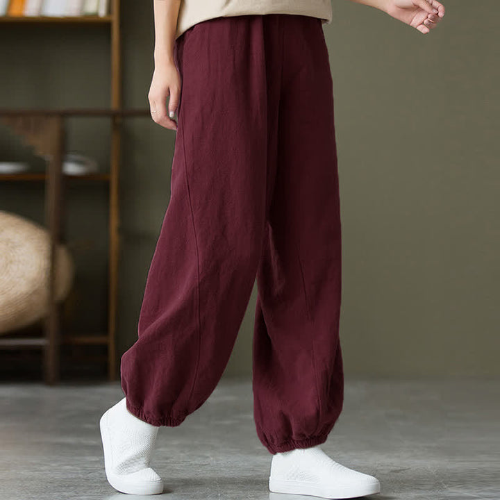 Pantalones de mujer de lino, ramio y algodón con Buddha Stones, color liso y bolsillos. - image 62