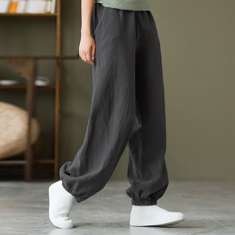 Pantalones de mujer de lino, ramio y algodón con Buddha Stones, color liso y bolsillos. - image 7