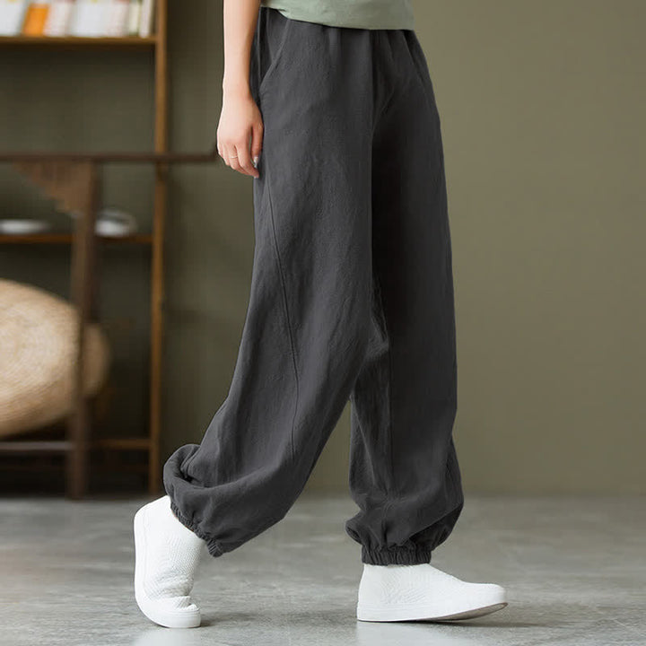 Pantalones de mujer de lino, ramio y algodón con Buddha Stones, color liso y bolsillos. - image 7