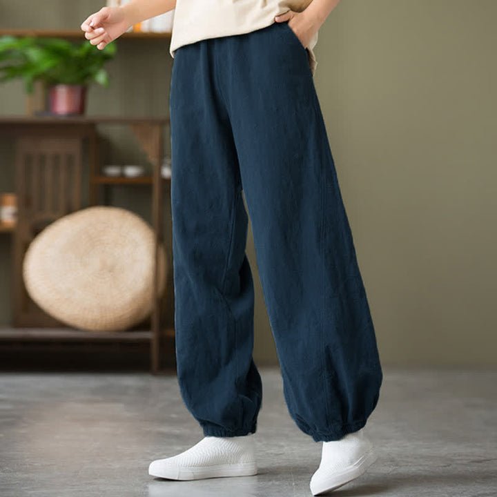 Pantalones de mujer de lino, ramio y algodón con Buddha Stones, color liso y bolsillos. - image 50