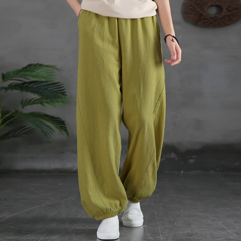 Pantalones de mujer de lino, ramio y algodón con Buddha Stones, color liso y bolsillos. - image 21