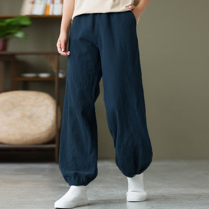 Pantalones de mujer de lino, ramio y algodón con Buddha Stones, color liso y bolsillos. - image 49