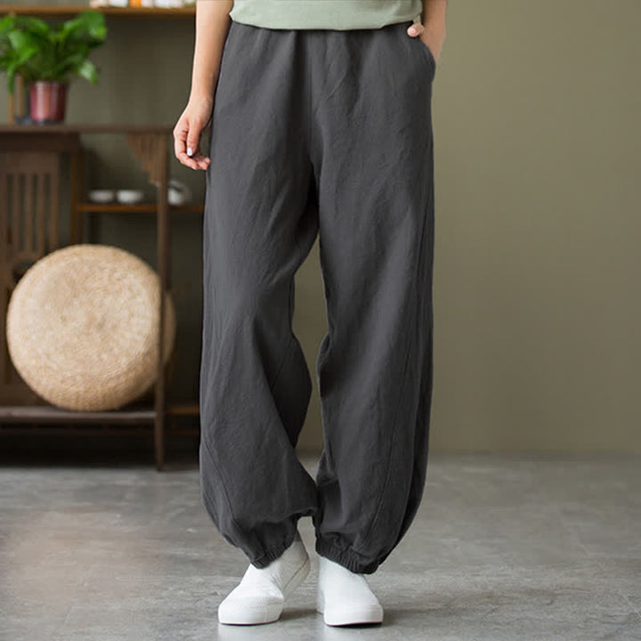 Pantalones de mujer de lino, ramio y algodón con Buddha Stones, color liso y bolsillos. - image 3
