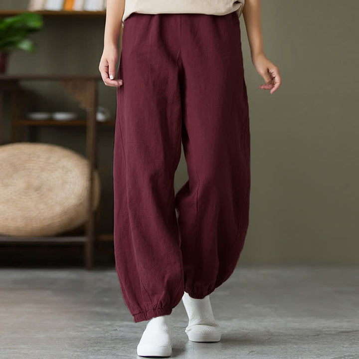 Pantalones de mujer de lino, ramio y algodón con Buddha Stones, color liso y bolsillos. - image 59