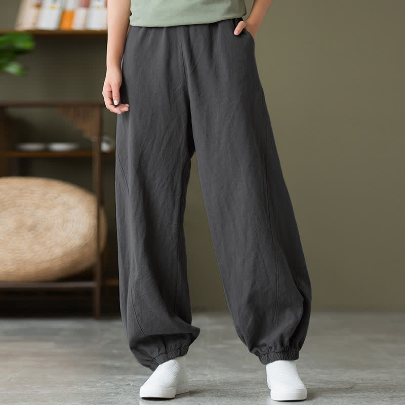 Pantalones de mujer de lino, ramio y algodón con Buddha Stones, color liso y bolsillos. - image 6