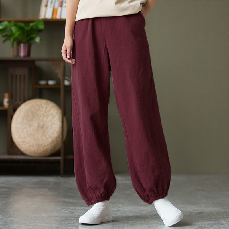 Pantalones de mujer de lino, ramio y algodón con Buddha Stones, color liso y bolsillos. - image 60