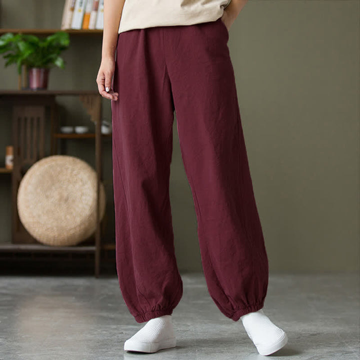 Pantalones de mujer de lino, ramio y algodón con Buddha Stones, color liso y bolsillos. - image 60