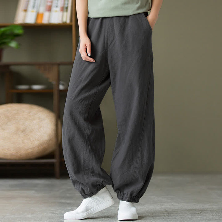 Pantalones de mujer de lino, ramio y algodón con Buddha Stones, color liso y bolsillos. - image 4