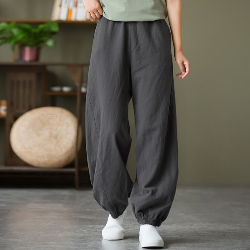 Pantalones de mujer de lino, ramio y algodón con Buddha Stones, color liso y bolsillos. - image 5