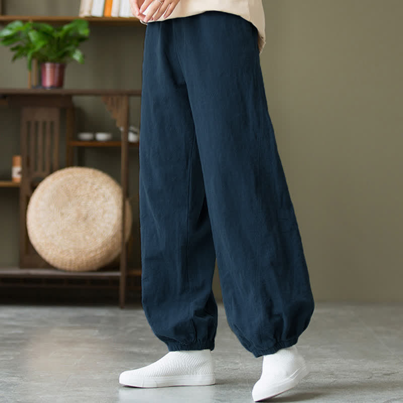 Pantalones de mujer de lino, ramio y algodón con Buddha Stones, color liso y bolsillos. - image 54