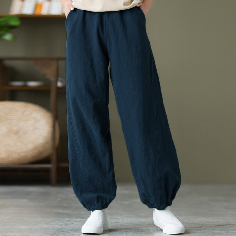 Pantalones de mujer de lino, ramio y algodón con Buddha Stones, color liso y bolsillos. - image 53