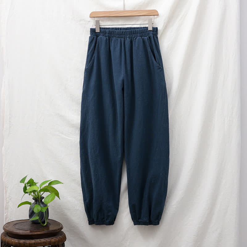 Pantalones de mujer de lino, ramio y algodón con Buddha Stones, color liso y bolsillos. - image 55