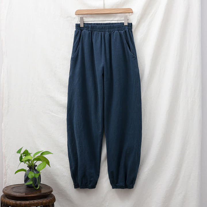 Pantalones de mujer de lino, ramio y algodón con Buddha Stones, color liso y bolsillos. - image 55
