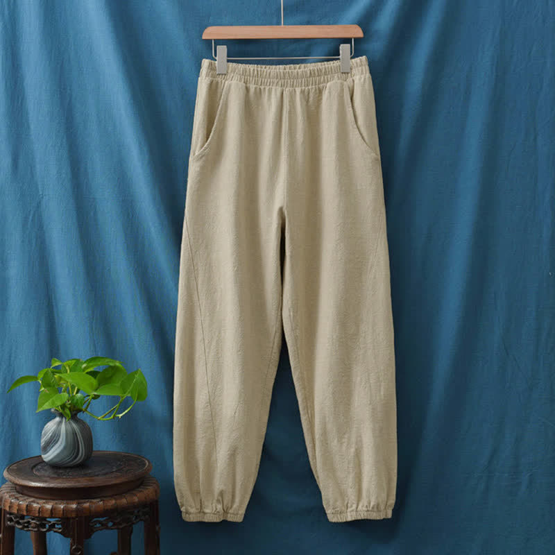 Pantalones de mujer de lino, ramio y algodón con Buddha Stones, color liso y bolsillos. - image 18