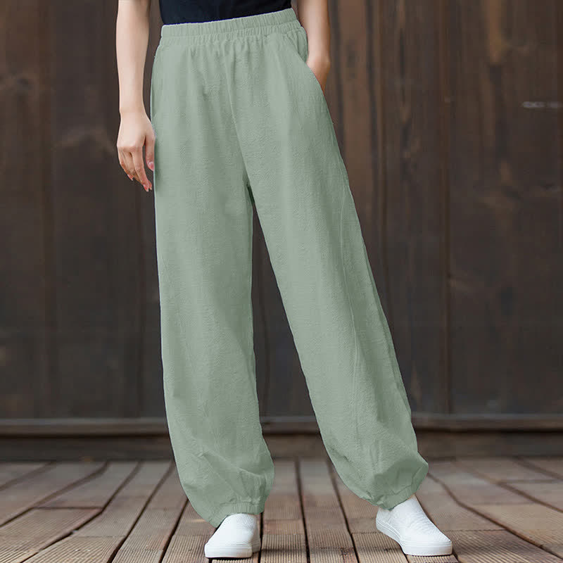 Pantalones de mujer de lino, ramio y algodón con Buddha Stones, color liso y bolsillos. - image 69