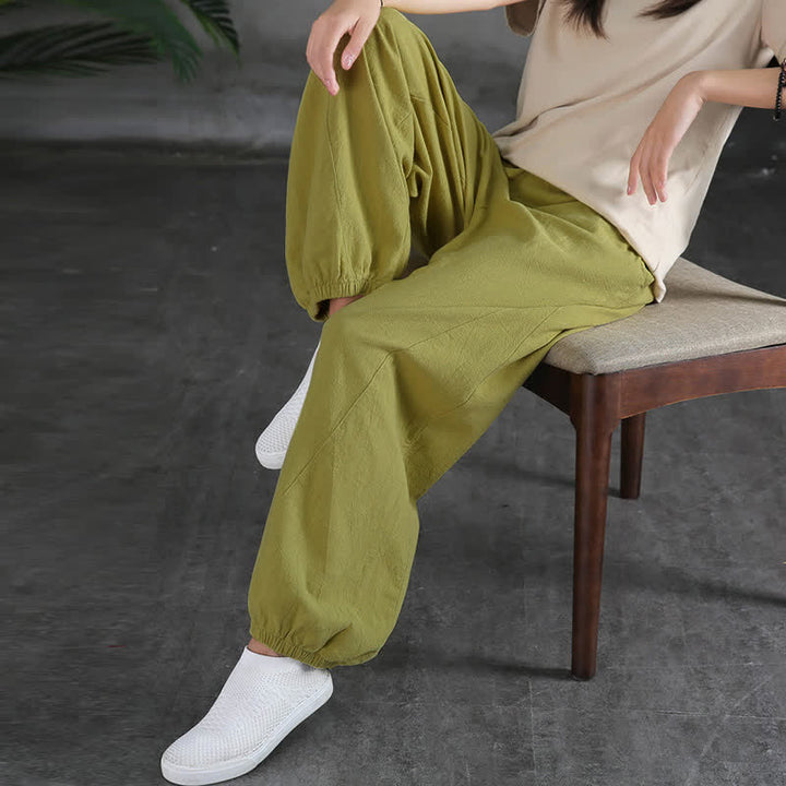 Pantalones de mujer de lino, ramio y algodón con Buddha Stones, color liso y bolsillos. - image 22