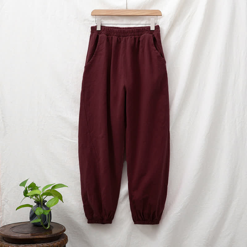 Pantalones de mujer de lino, ramio y algodón con Buddha Stones, color liso y bolsillos. - image 63