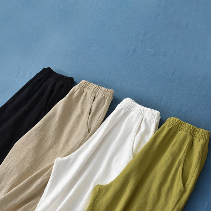Pantalones de mujer de lino, ramio y algodón con Buddha Stones, color liso y bolsillos. - image 46