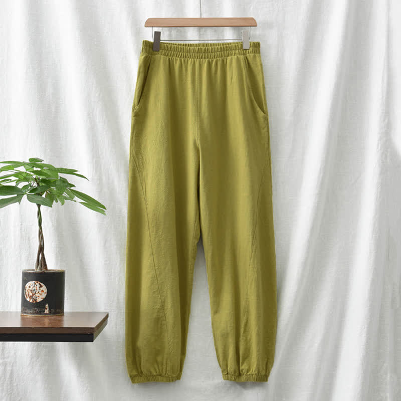 Pantalones de mujer de lino, ramio y algodón con Buddha Stones, color liso y bolsillos. - image 27