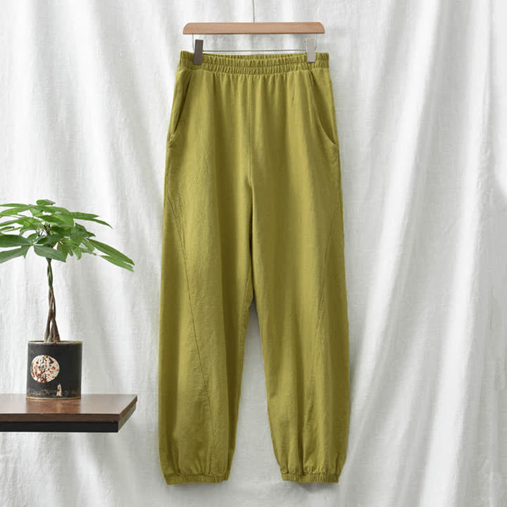 Pantalones de mujer de lino, ramio y algodón con Buddha Stones, color liso y bolsillos. - image 27
