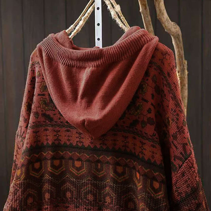 Sudadera con capucha de punto de manga larga para mujer, de algodón, con estampado geométrico de rayas y Buddha Stones otoño. - image 5
