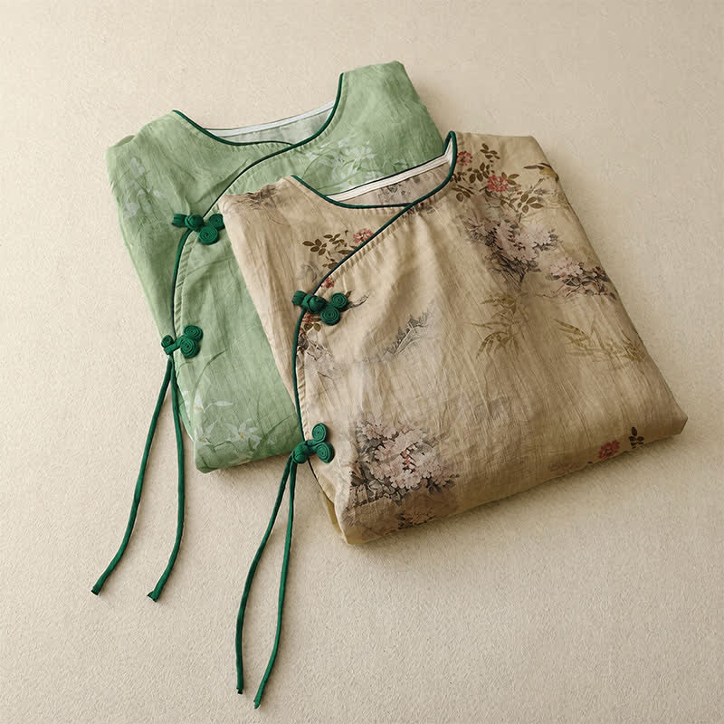 Buddha Stones Camisas de manga larga para mujer con estampado floral y botones de rana, estilo vintage, para primavera y verano. - image 19