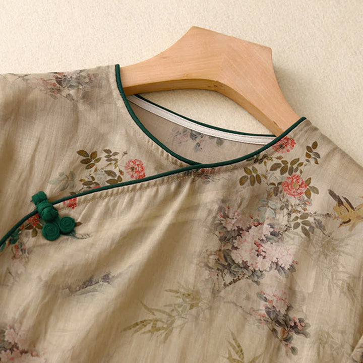 Buddha Stones Camisas de manga larga para mujer con estampado floral y botones de rana, estilo vintage, para primavera y verano. - image 2