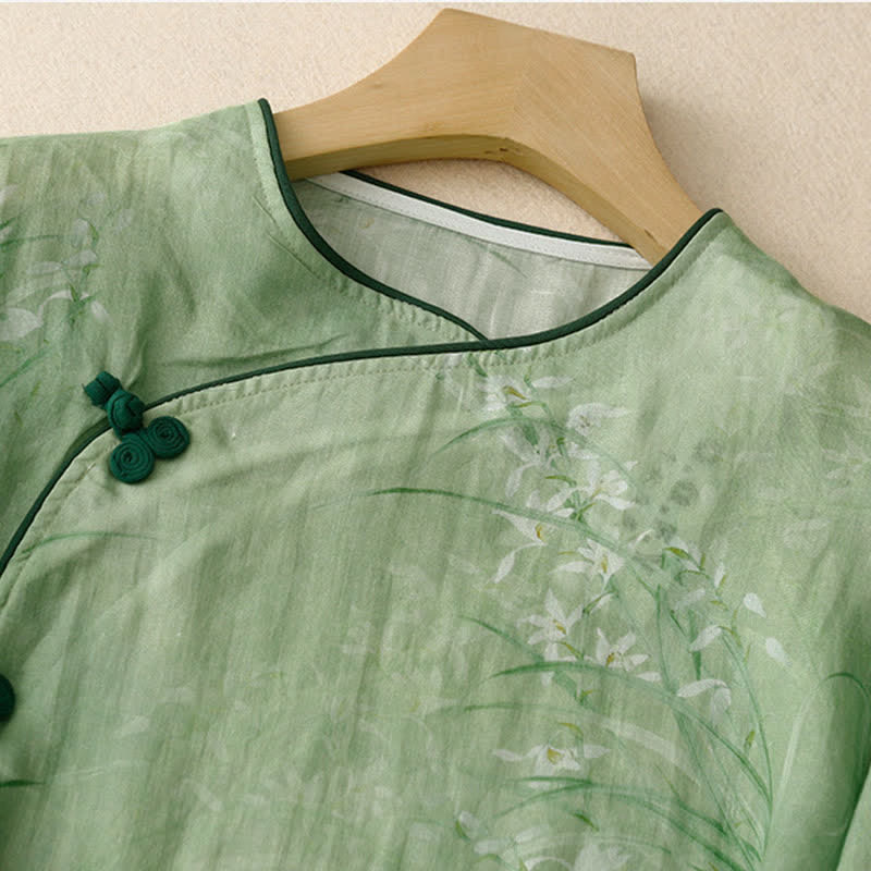 Buddha Stones Camisas de manga larga para mujer con estampado floral y botones de rana, estilo vintage, para primavera y verano. - image 12