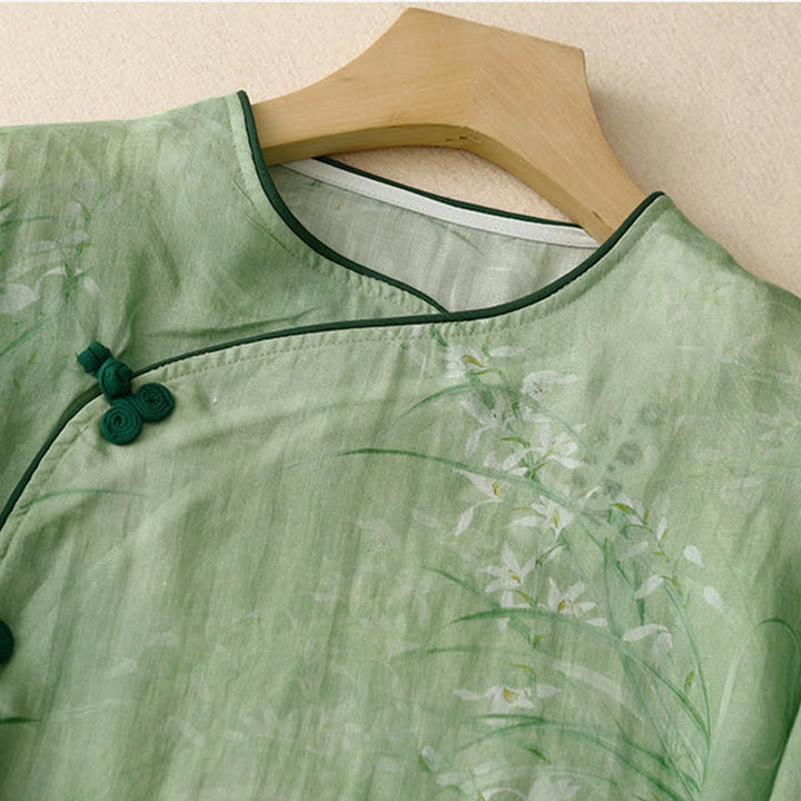 Buddha Stones Camisas de manga larga para mujer con estampado floral y botones de rana, estilo vintage, para primavera y verano. - image 12