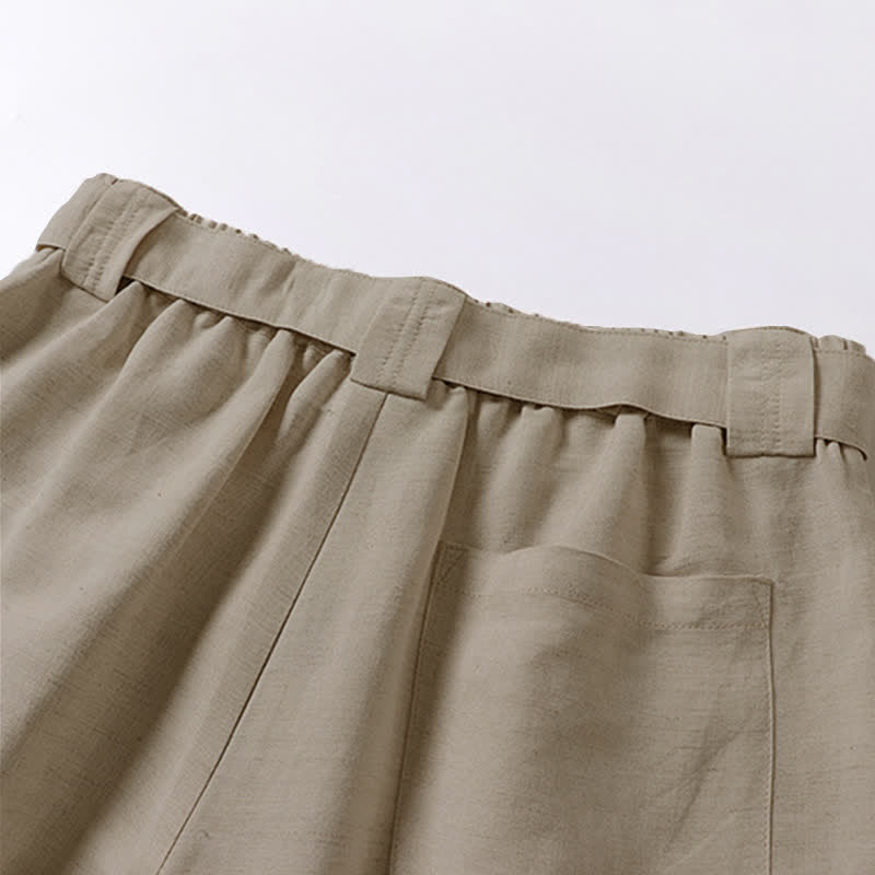 Pantalones de hombre de algodón y lino de pierna ancha con bolsillos, diseño de verano con cremallera y cintura elástica, estampado de Buddha Stones. - image 5