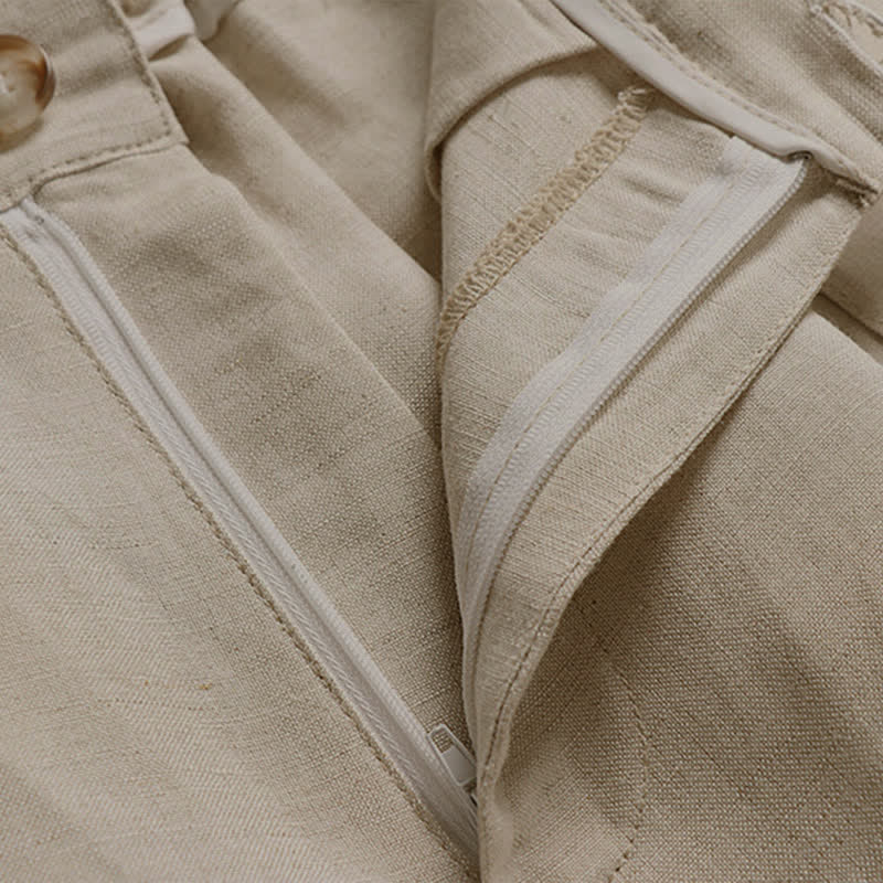 Pantalones de hombre de algodón y lino de pierna ancha con bolsillos, diseño de verano con cremallera y cintura elástica, estampado de Buddha Stones. - image 3