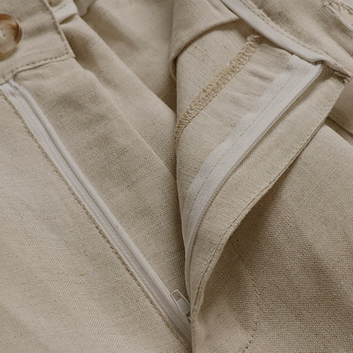 Pantalones de hombre de algodón y lino de pierna ancha con bolsillos, diseño de verano con cremallera y cintura elástica, estampado de Buddha Stones. - image 3