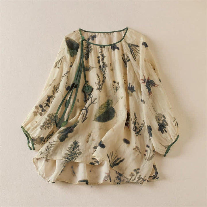 Buddha Stones Camisas de manga larga para mujer estilo boho con cordón ajustable y estampado floral, ideales para primavera y verano. - Almendra blanqueada - US12, UK/AU16, EU44 (2XL) - image 0