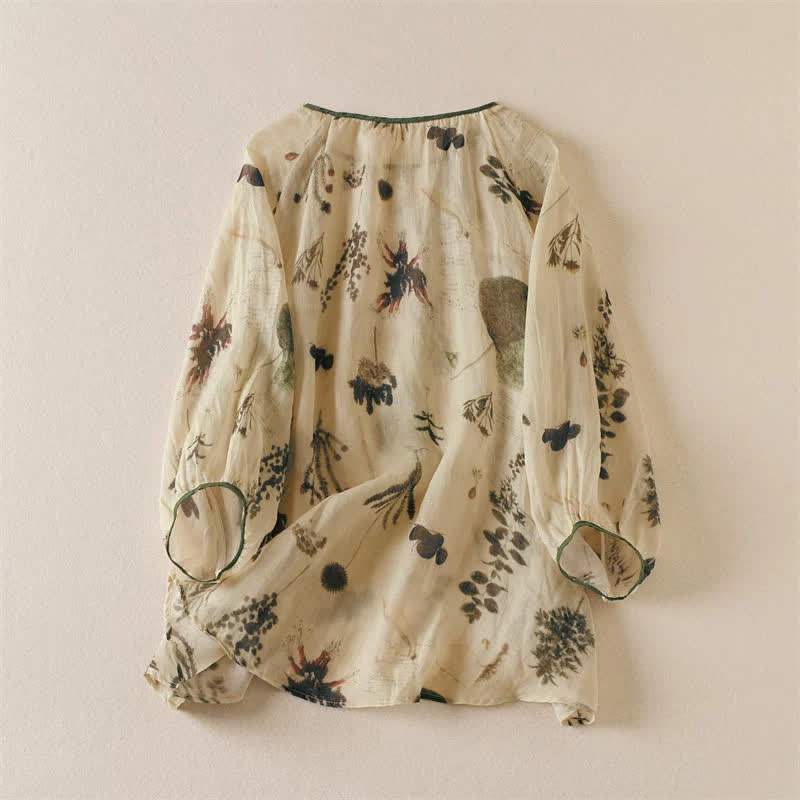 Buddha Stones Camisas de manga larga para mujer estilo boho con cordón ajustable y estampado floral, ideales para primavera y verano. - image 1