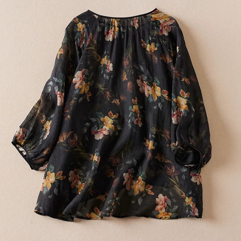 Buddha Stones Camisas de manga larga para mujer estilo boho con cordón ajustable y estampado floral, ideales para primavera y verano. - image 6