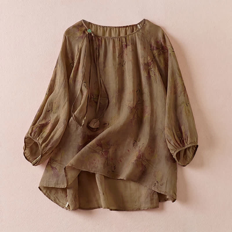 Buddha Stones Camisas de manga larga para mujer estilo boho con cordón ajustable y estampado floral, ideales para primavera y verano. - Perú - US12, UK/AU16, EU44 (2XL) - image 13