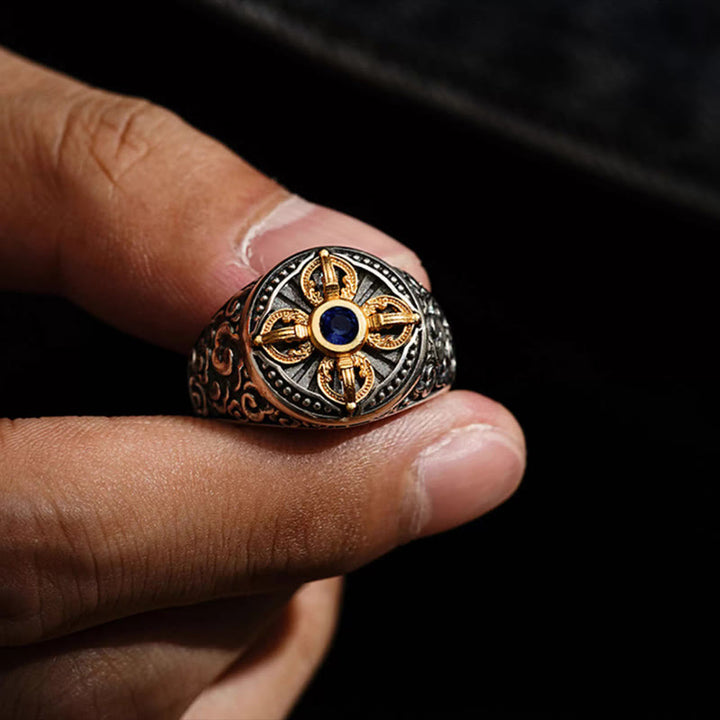 Anillo de equilibrio ajustable de cobre con diseño de cruz tibetana de Buddha Stones y nubes auspiciosas. - image 2