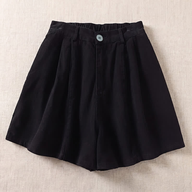 Buddha Stones Shorts de verano informales minimalistas con botones y bolsillos para mujer. - Negro - US8-10, UK/AU12-14, EU40-42 (2XL) - image 1