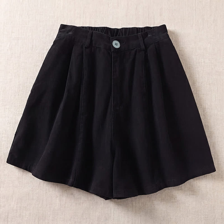 Buddha Stones Shorts de verano informales minimalistas con botones y bolsillos para mujer. - Negro - US8-10, UK/AU12-14, EU40-42 (2XL) - image 1