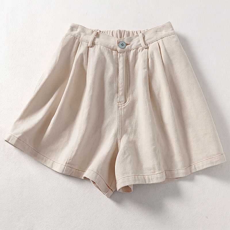 Buddha Stones Shorts de verano informales minimalistas con botones y bolsillos para mujer. - Lino - US8-10, UK/AU12-14, EU40-42 (2XL) - image 0