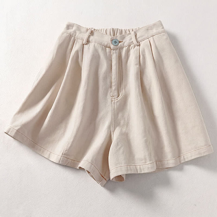 Buddha Stones Shorts de verano informales minimalistas con botones y bolsillos para mujer. - Lino - US8-10, UK/AU12-14, EU40-42 (2XL) - image 0