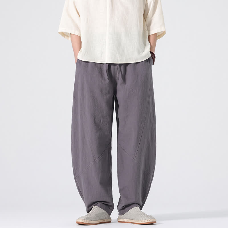Buddha Stones Pantalones largos de lino lisos, de corte recto, estilo casual y minimalista, con cordón ajustable, ideales para primavera y verano. - Gris pizarra - US/UK/AU46, EU56 (5XL) - image 0