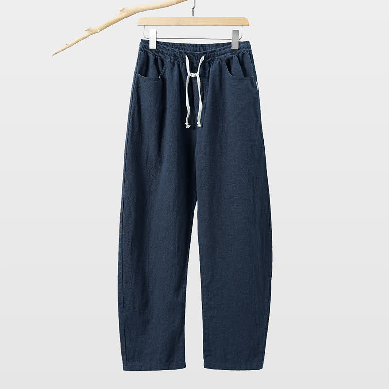 Buddha Stones Pantalones tobilleros lisos con cordón ajustable para hombre, estilo casual de primavera/verano, con pierna recta y bolsillo. - Azul medianoche - US/UK/AU46, EU56 (5XL) - image 9